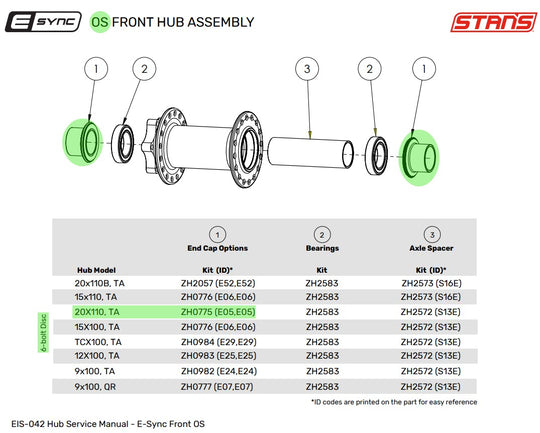 E-Sync OS / Neo OS End Caps | Front | 20mm STANDARD Thru-Axle (6-Bolt)