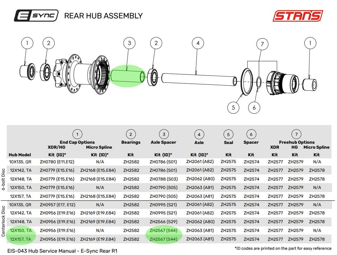 E-sync/Neo Centerlock Rear Hub 150mm, 157mm, and Single-speed Axle Spacer