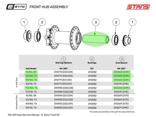E-sync/Neo Front Hub Axle Spacer for 100mm 6-bolt Hubs