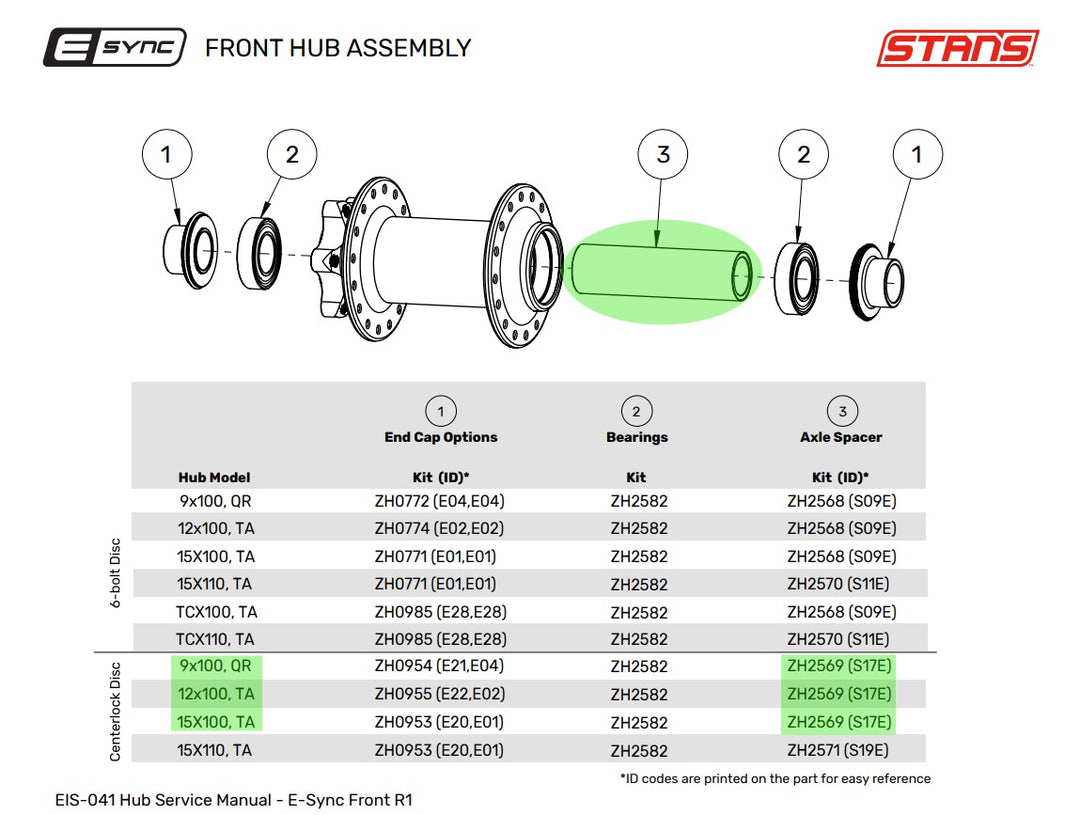 E-sync/Neo Front Hub Axle Spacer for 100mm Centerlock Hubs