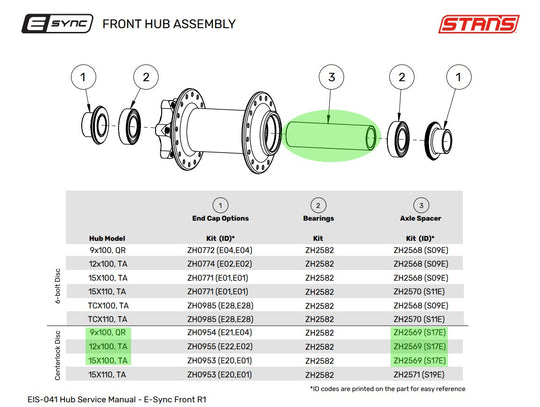 E-sync/Neo Front Hub Axle Spacer for 100mm Centerlock Hubs