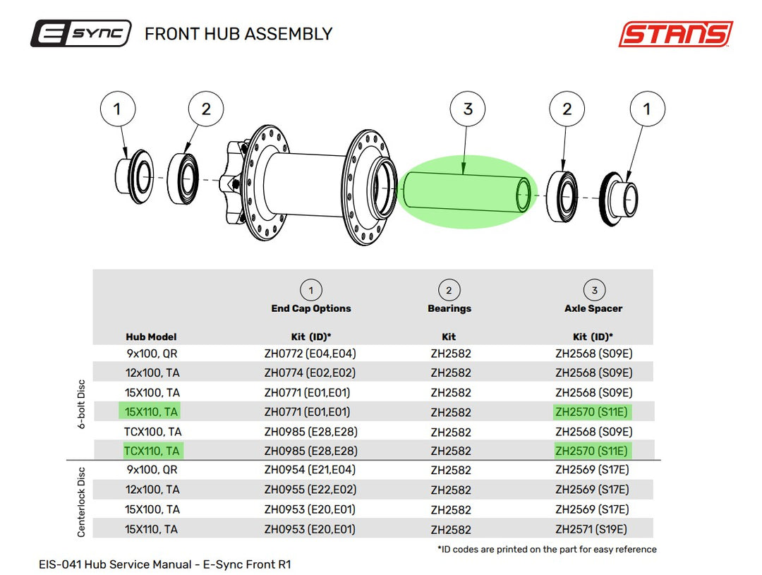 E-sync/Neo Front Hub Axle Spacer for 110mm 6-bolt Hubs