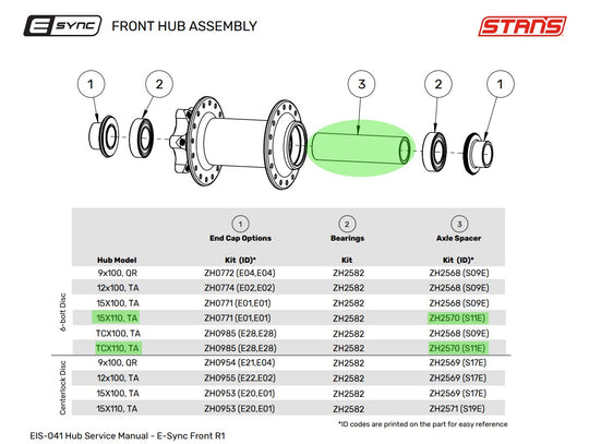 E-sync/Neo Front Hub Axle Spacer for 110mm 6-bolt Hubs