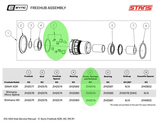 E-sync Rear Hub Spring and Pawl 4-piece Kit