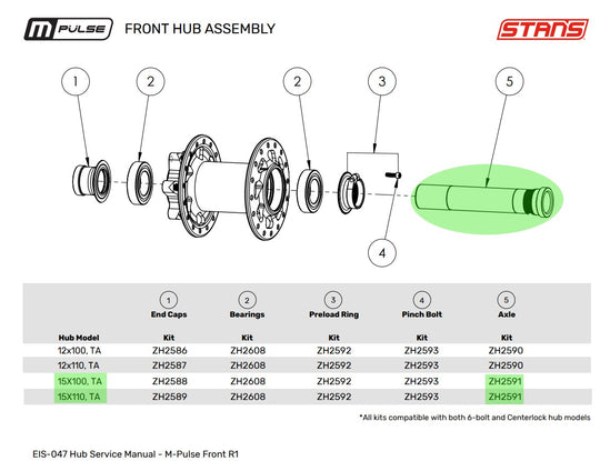 M-pulse Front Hub 15mm Axle Kit